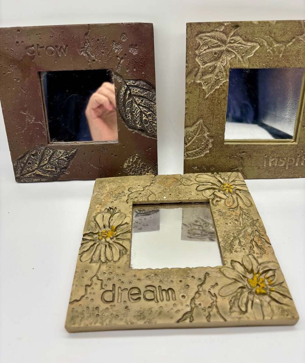 Set of 3 Small Hanging Wall Accent Mirrors Square Stone Texture with Quotes